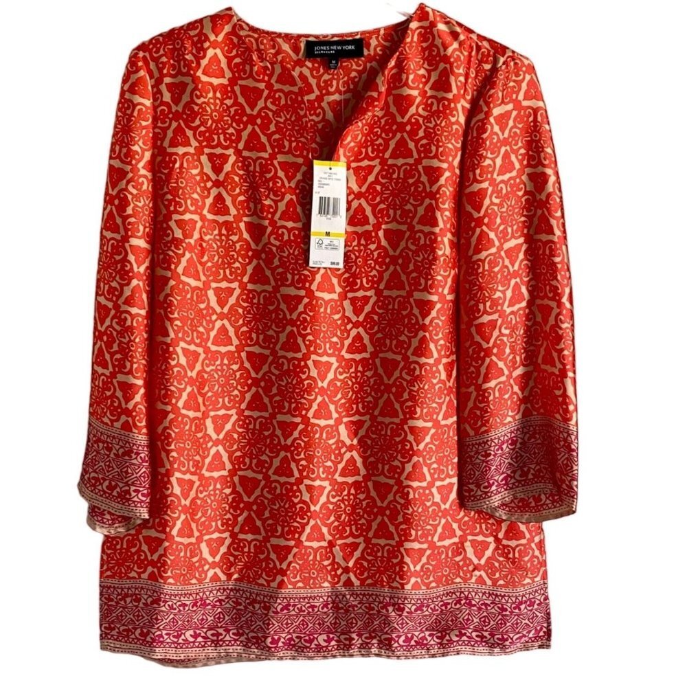 Jones New York Signature Orange Gold Pullover Top Size Medium NEW NWT